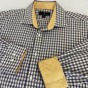 Bristol & Bull Men XL Dress Shirt Men Blue Check Business Flip Cuff Button Front